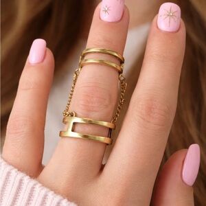 Jenny Bird Gold Double-Band Chain Ring
